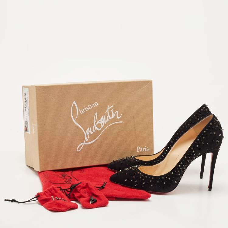Pre Owned Christian Louboutin Black Suede Escarpic Spiked Pumps Size 39.5