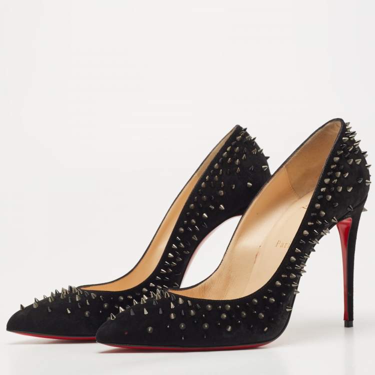 Pre Owned Christian Louboutin Black Suede Escarpic Spiked Pumps Size 39.5