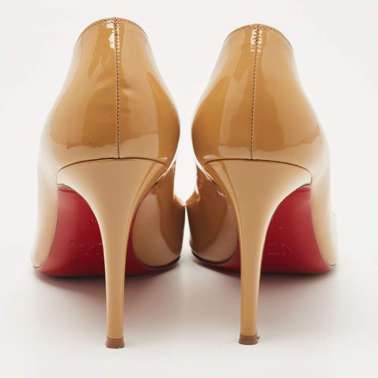Pre Owned Christian Louboutin Beige Patent Leather Pigalle Pumps Size 40