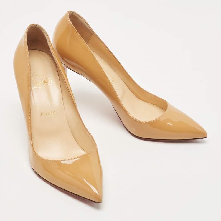 Pre Owned Christian Louboutin Beige Patent Leather Pigalle Pumps Size 40