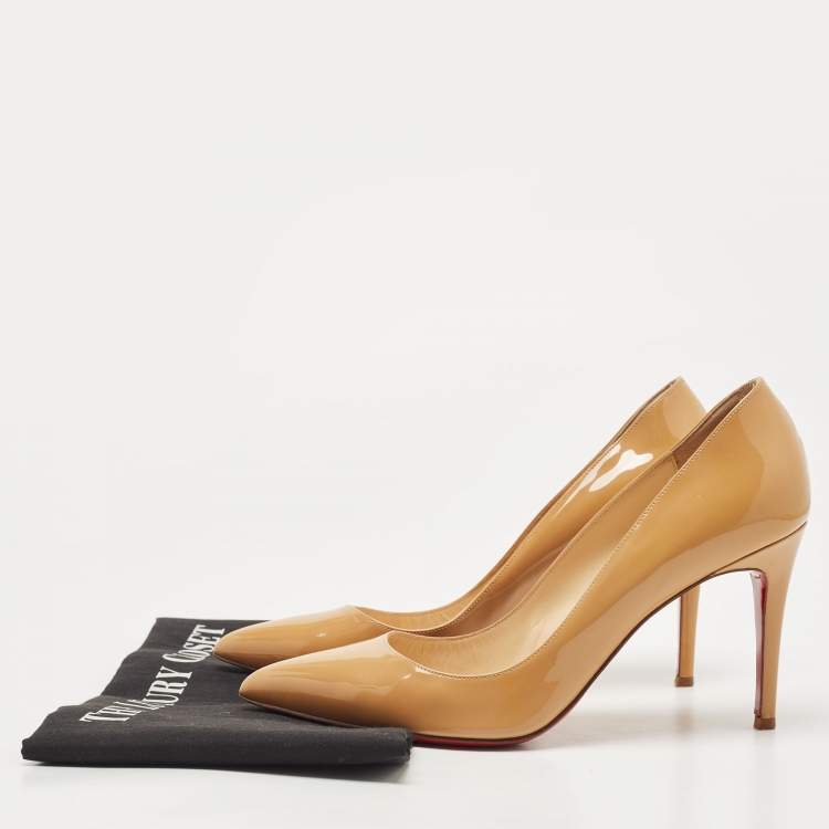 Pre Owned Christian Louboutin Beige Patent Leather Pigalle Pumps Size 40