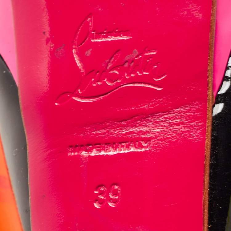 Pre Owned Christian Louboutin Multicolor Patent Leather Lady Peep Sling Pumps Size 39