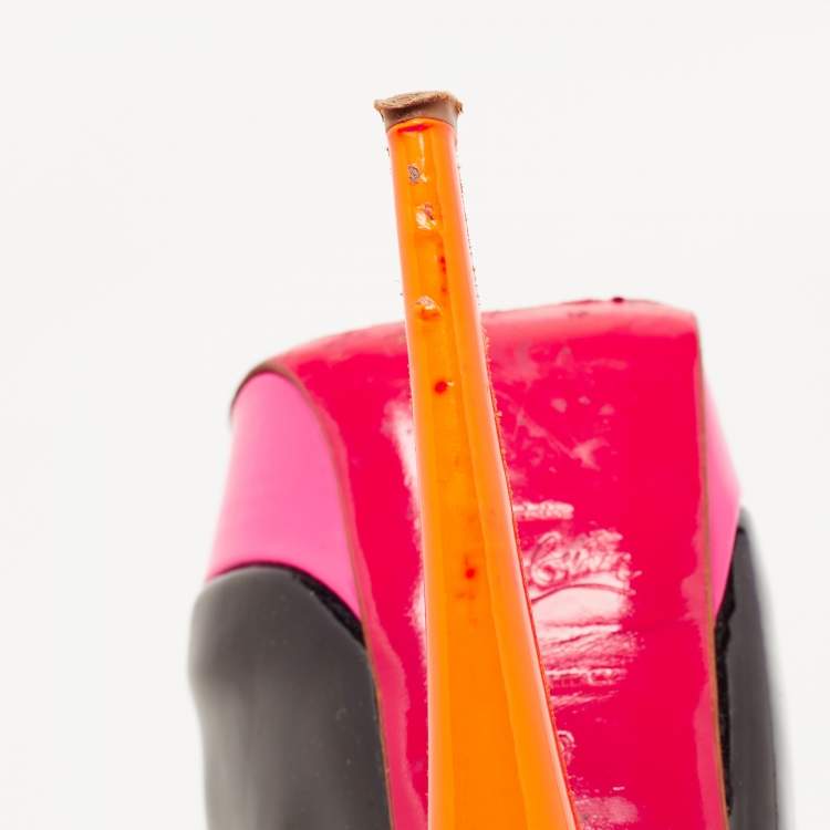 Pre Owned Christian Louboutin Multicolor Patent Leather Lady Peep Sling Pumps Size 39