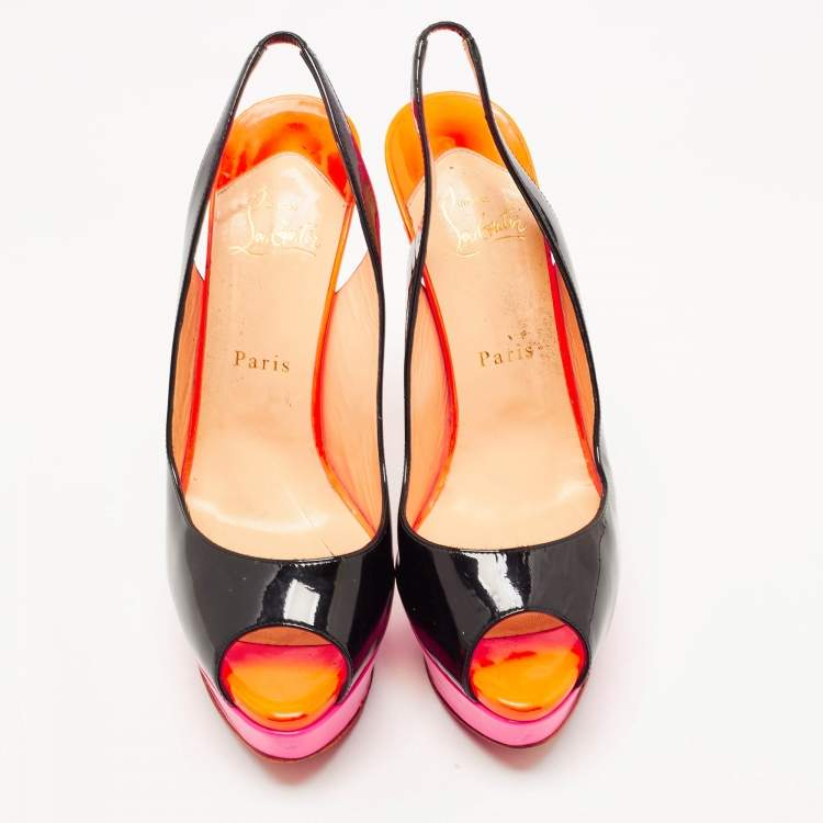 Pre Owned Christian Louboutin Multicolor Patent Leather Lady Peep Sling Pumps Size 39