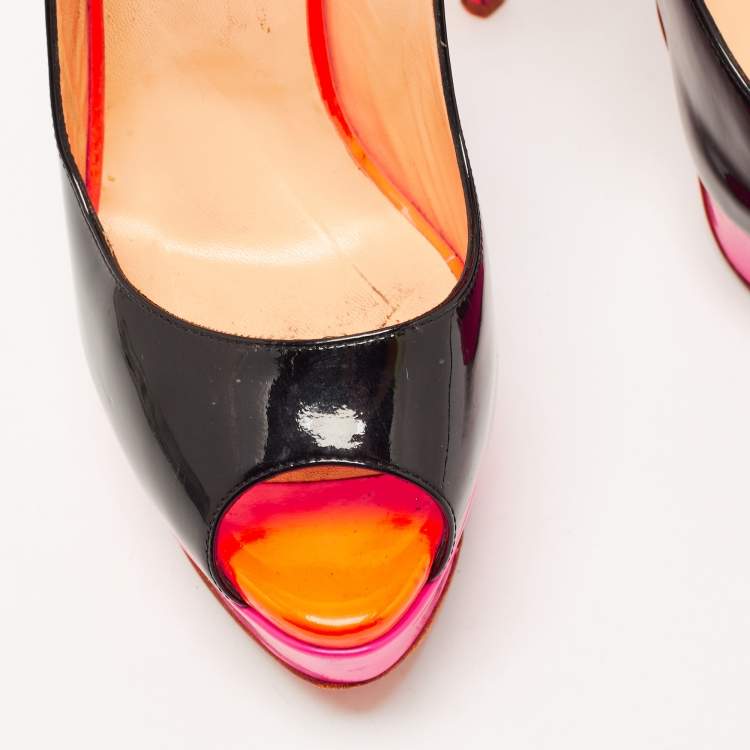 Pre Owned Christian Louboutin Multicolor Patent Leather Lady Peep Sling Pumps Size 39