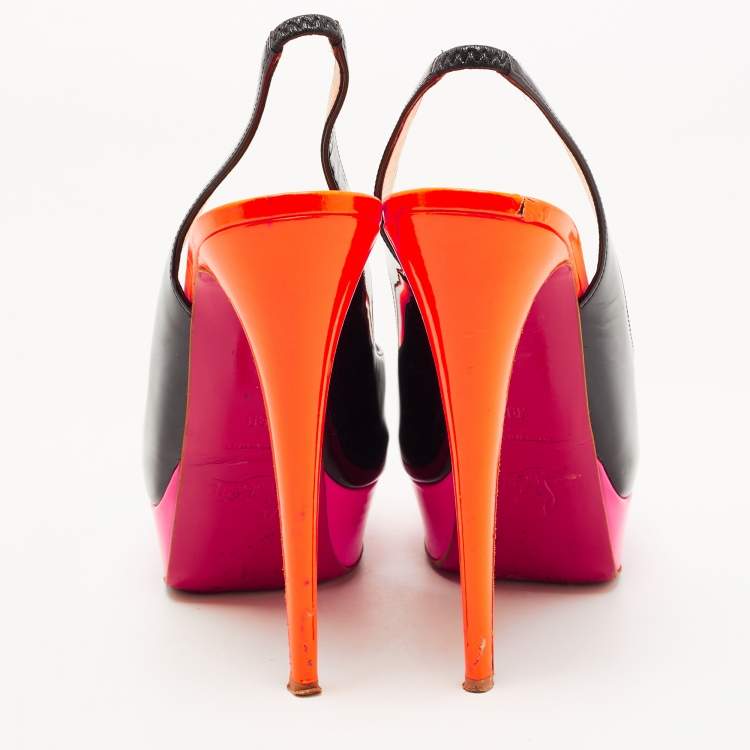 Pre Owned Christian Louboutin Multicolor Patent Leather Lady Peep Sling Pumps Size 39