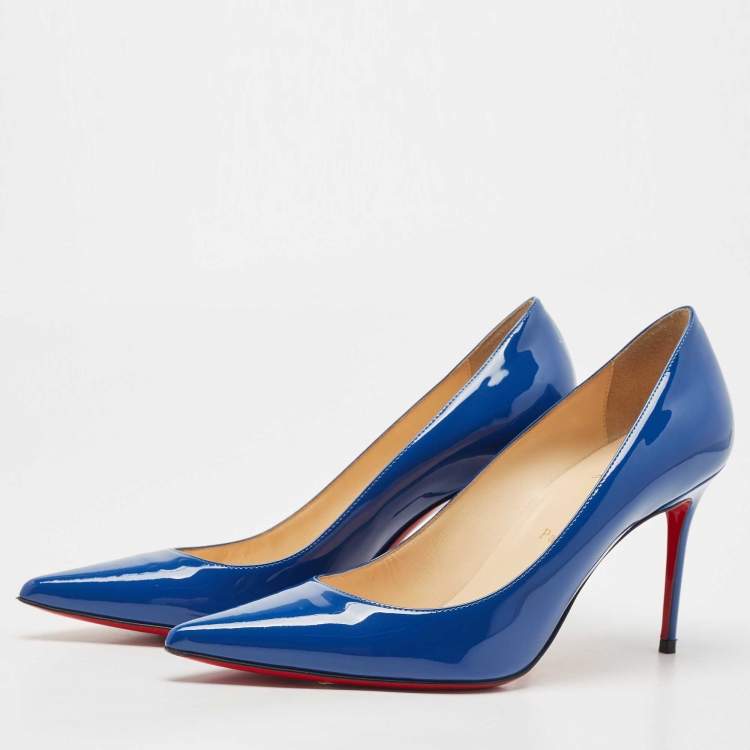 Pre Owned Christian Louboutin Blue Patent Leather Pigalle Pointed Toe Pumps Size 38.5