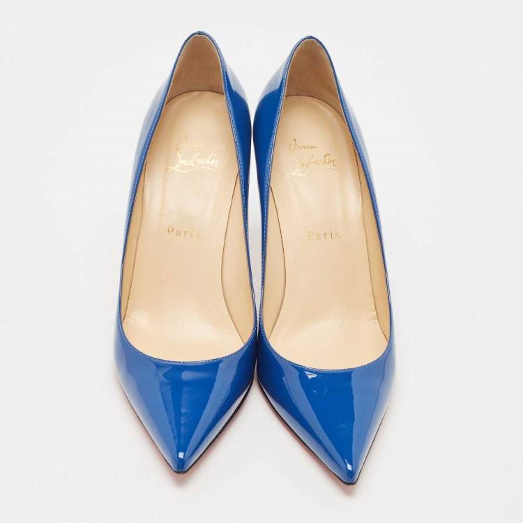 Pre Owned Christian Louboutin Blue Patent Leather Pigalle Pointed Toe Pumps Size 38.5
