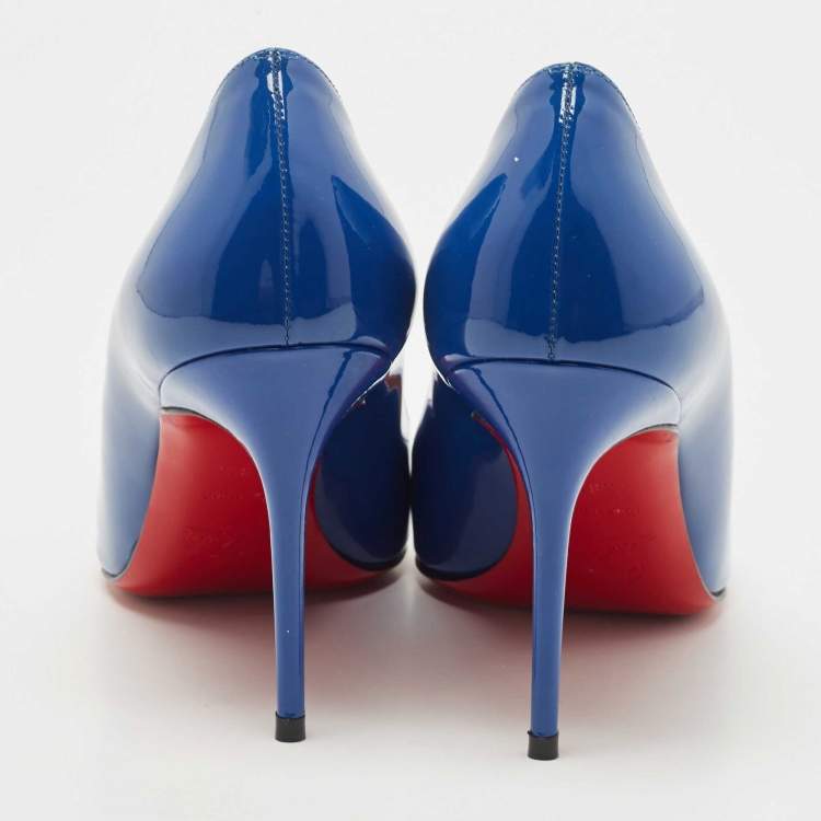 Pre Owned Christian Louboutin Blue Patent Leather Pigalle Pointed Toe Pumps Size 38.5