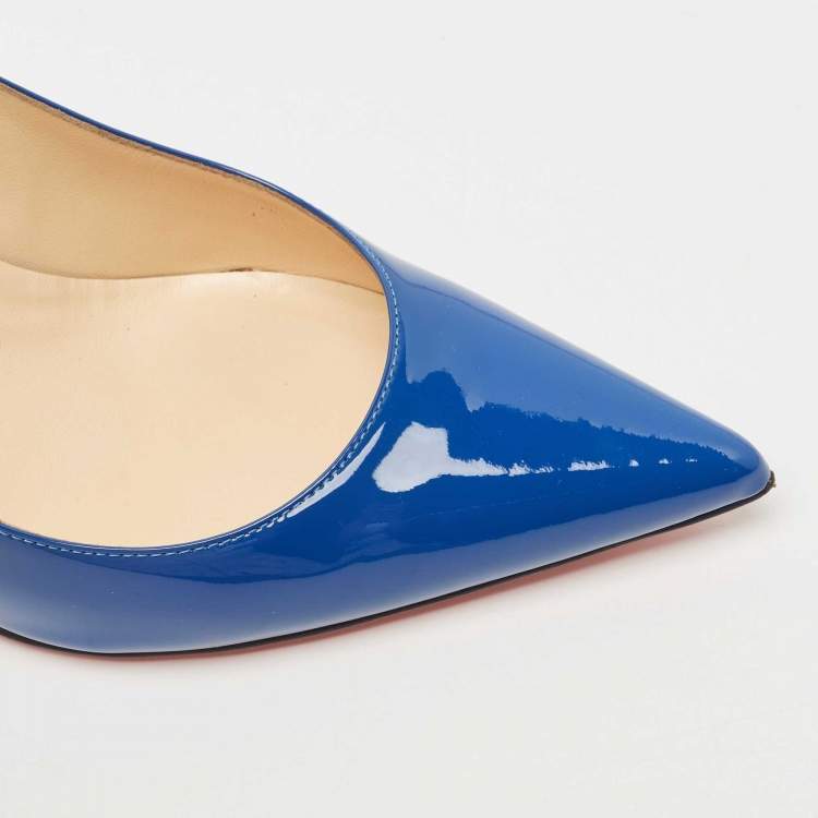 Pre Owned Christian Louboutin Blue Patent Leather Pigalle Pointed Toe Pumps Size 38.5