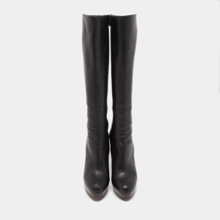 Pre Owned Christian Louboutin Black Leather Bianca Botta Knee High Boots Size 37