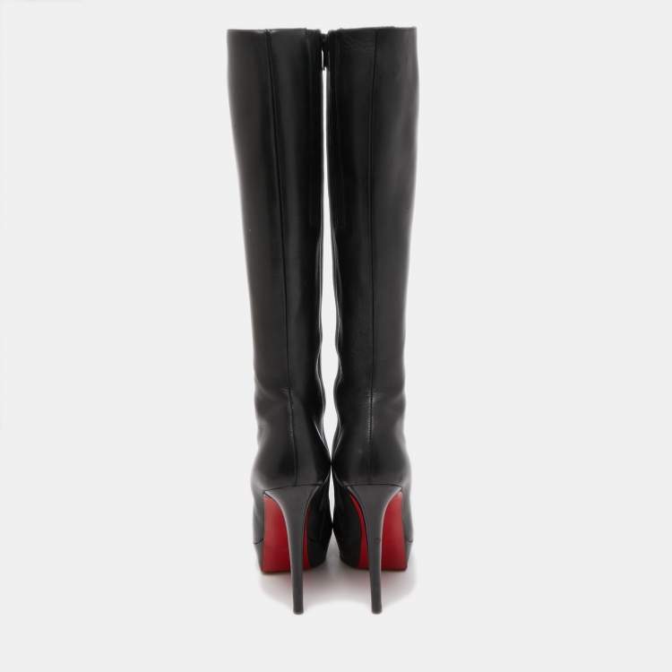 Pre Owned Christian Louboutin Black Leather Bianca Botta Knee High Boots Size 37