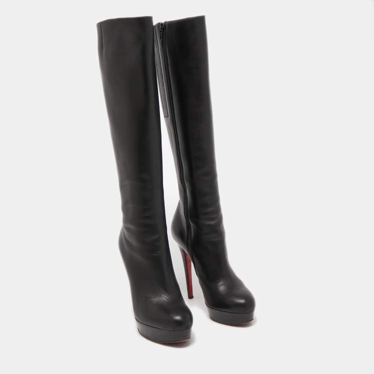 Pre Owned Christian Louboutin Black Leather Bianca Botta Knee High Boots Size 37