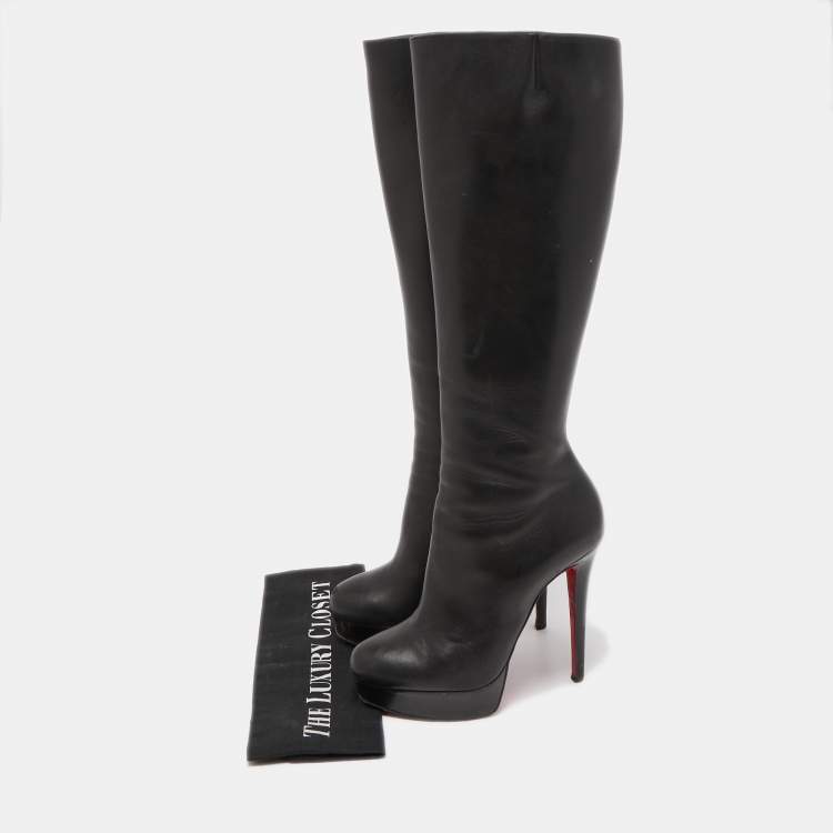 Pre Owned Christian Louboutin Black Leather Bianca Botta Knee High Boots Size 37