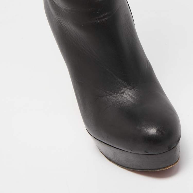 Pre Owned Christian Louboutin Black Leather Bianca Botta Knee High Boots Size 37