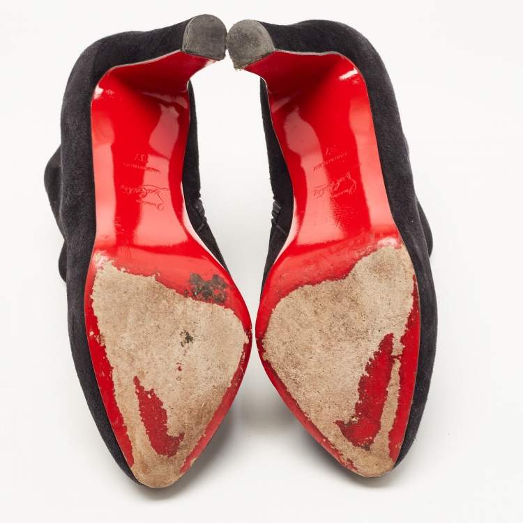 Pre Owned Christian Louboutin Black Suede Vicky Booties Size 37