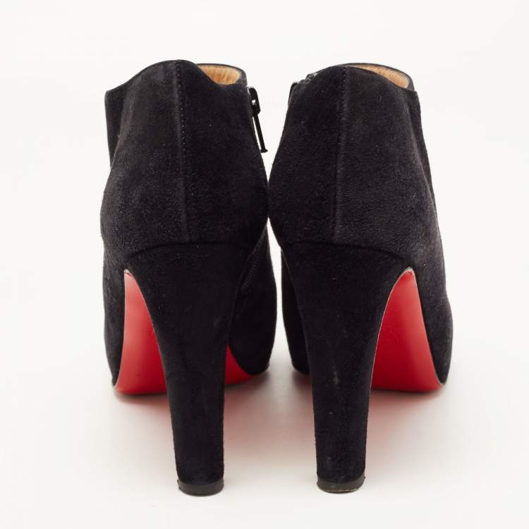 Pre Owned Christian Louboutin Black Suede Vicky Booties Size 37