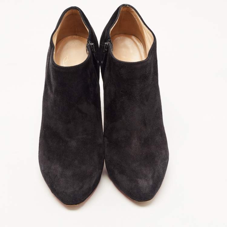 Pre Owned Christian Louboutin Black Suede Vicky Booties Size 37