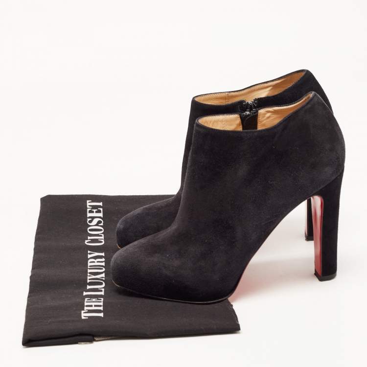 Pre Owned Christian Louboutin Black Suede Vicky Booties Size 37