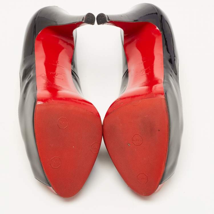 Pre Owned Christian Louboutin Black Patent Leather Very Prive Pumps Size 38