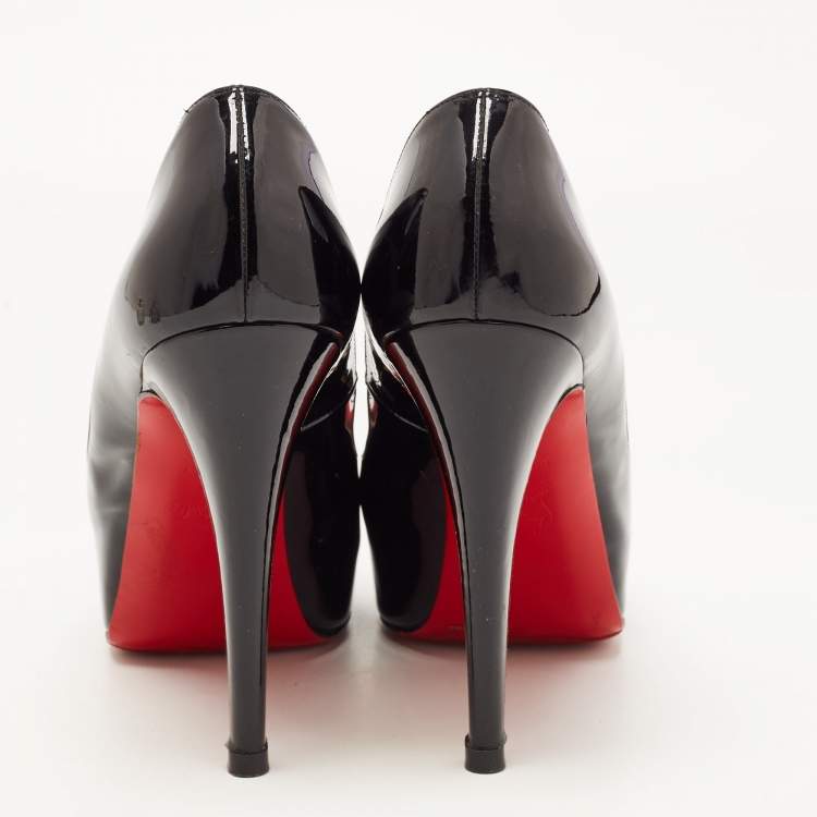 Pre Owned Christian Louboutin Black Patent Leather Very Prive Pumps Size 38