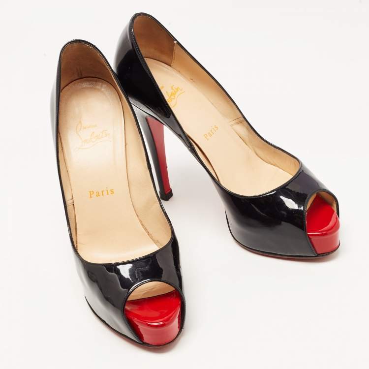 Pre Owned Christian Louboutin Black Patent Leather Very Prive Pumps Size 38