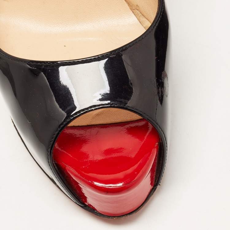 Pre Owned Christian Louboutin Black Patent Leather Very Prive Pumps Size 38