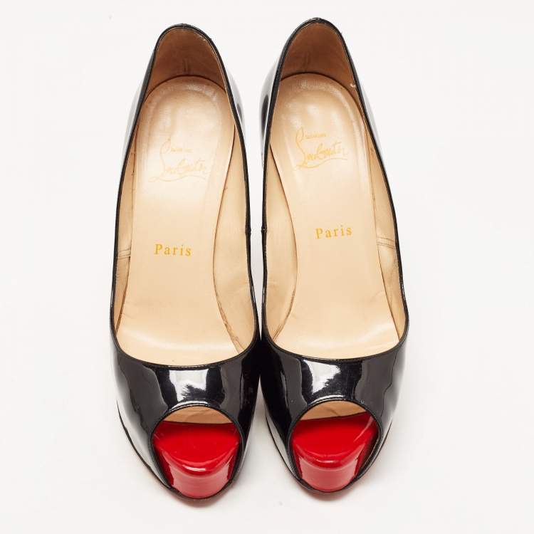 Pre Owned Christian Louboutin Black Patent Leather Very Prive Pumps Size 38