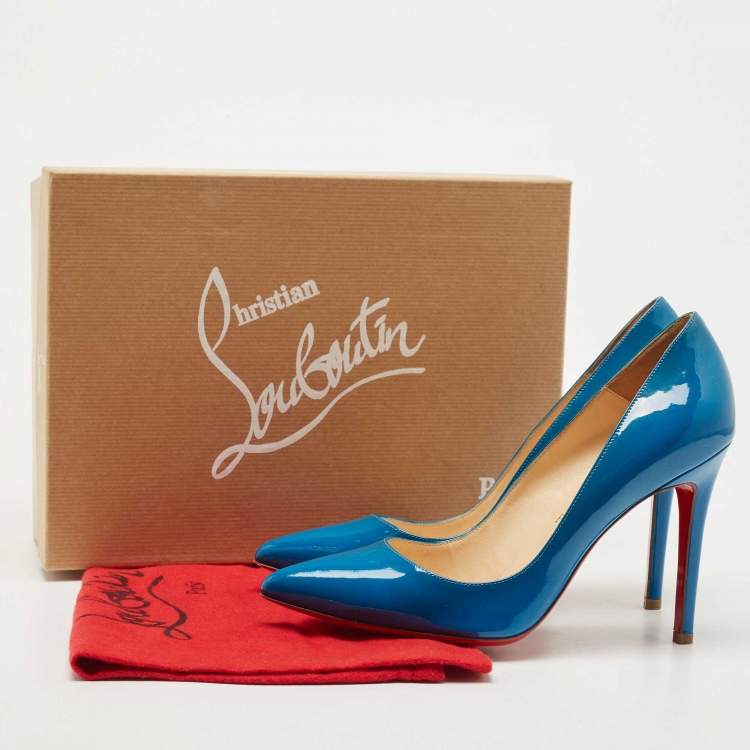 Pre Owned Christian Louboutin Blue Patent Leather Pigalle Pumps Size 38.5