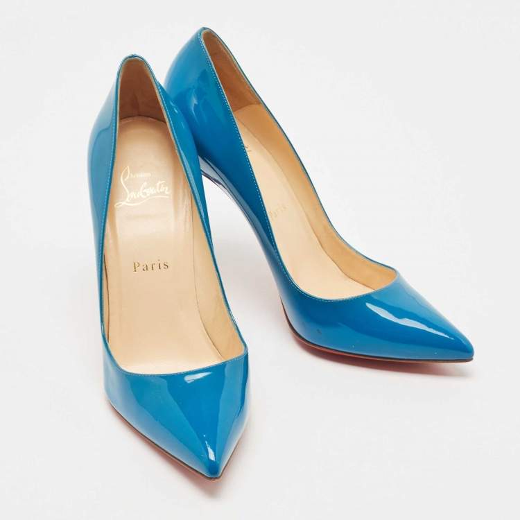 Pre Owned Christian Louboutin Blue Patent Leather Pigalle Pumps Size 38.5