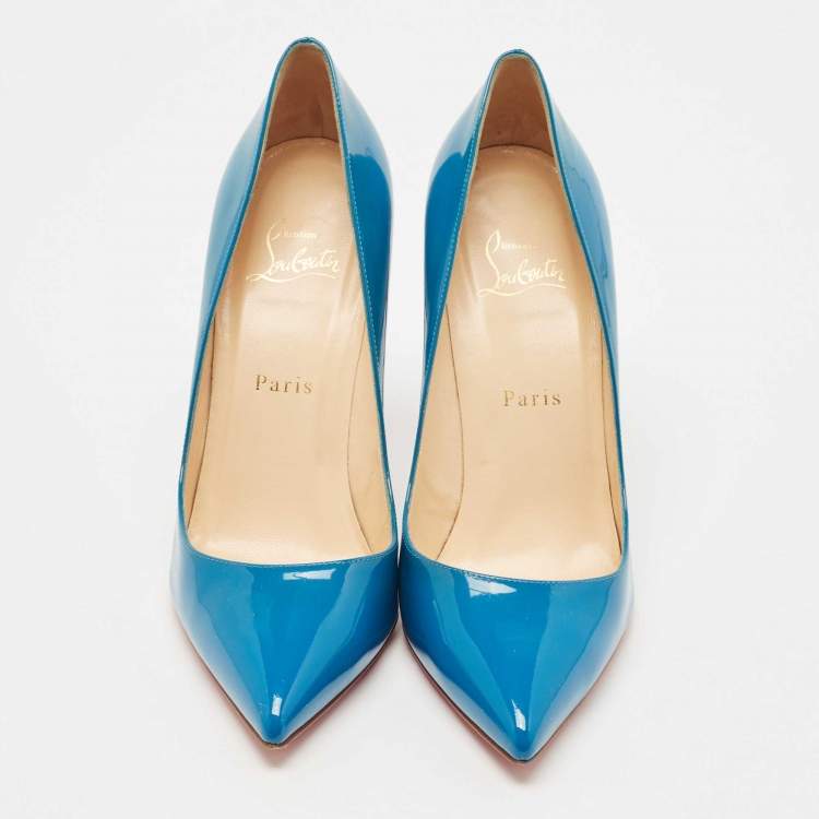 Pre Owned Christian Louboutin Blue Patent Leather Pigalle Pumps Size 38.5