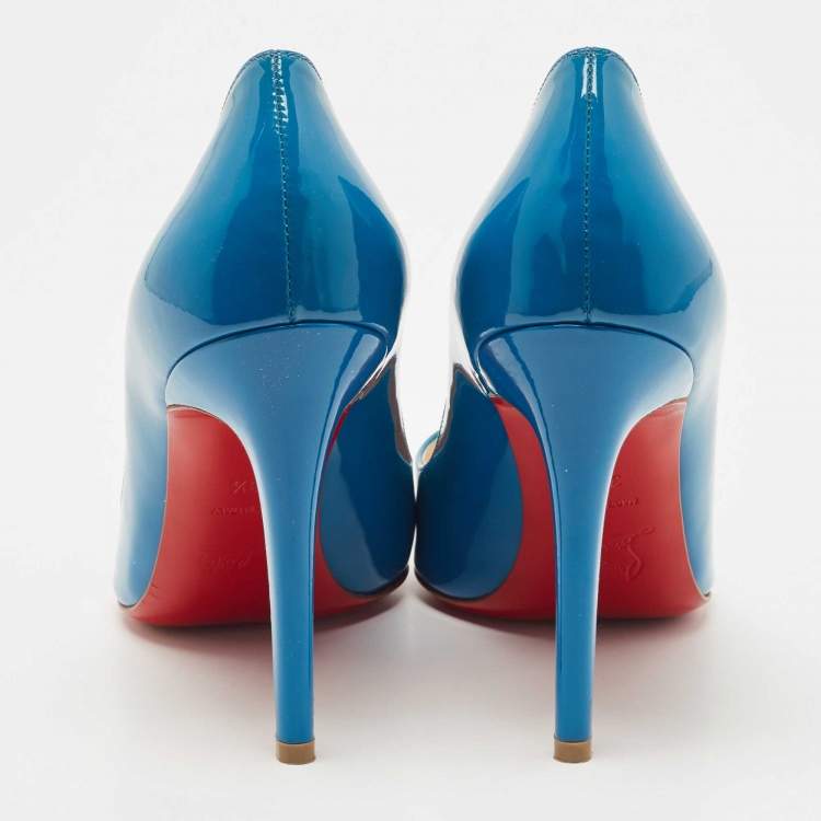 Pre Owned Christian Louboutin Blue Patent Leather Pigalle Pumps Size 38.5