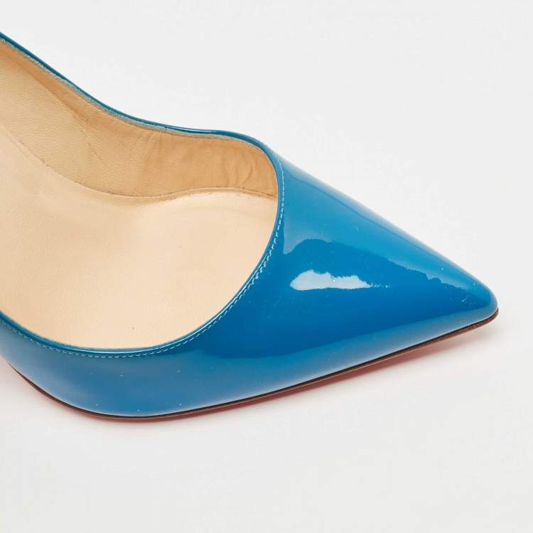 Pre Owned Christian Louboutin Blue Patent Leather Pigalle Pumps Size 38.5