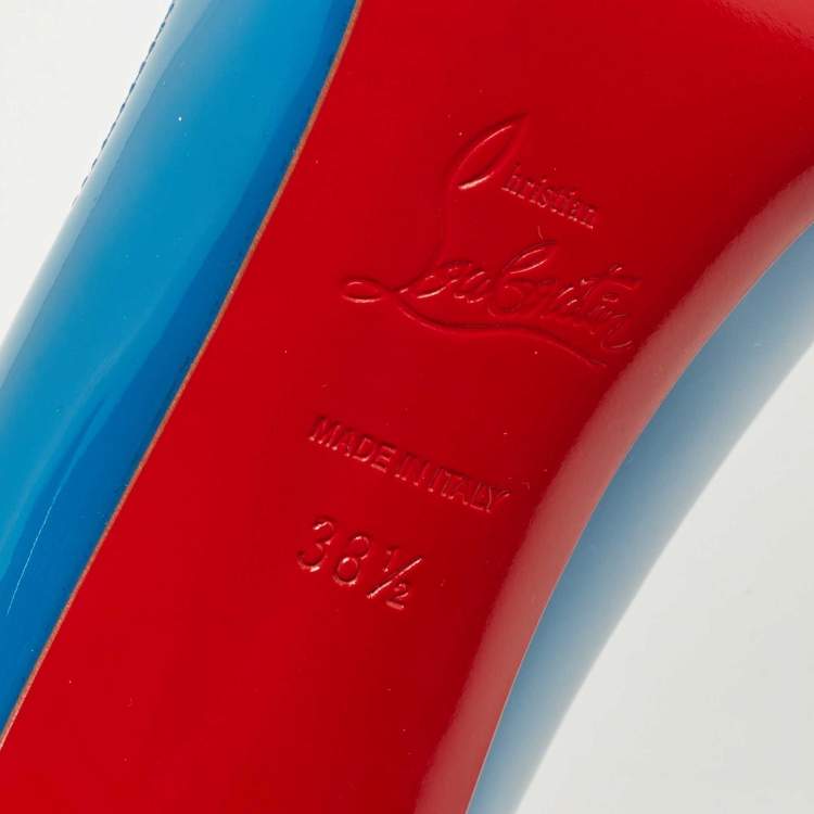 Pre Owned Christian Louboutin Blue Patent Leather Pigalle Pumps Size 38.5