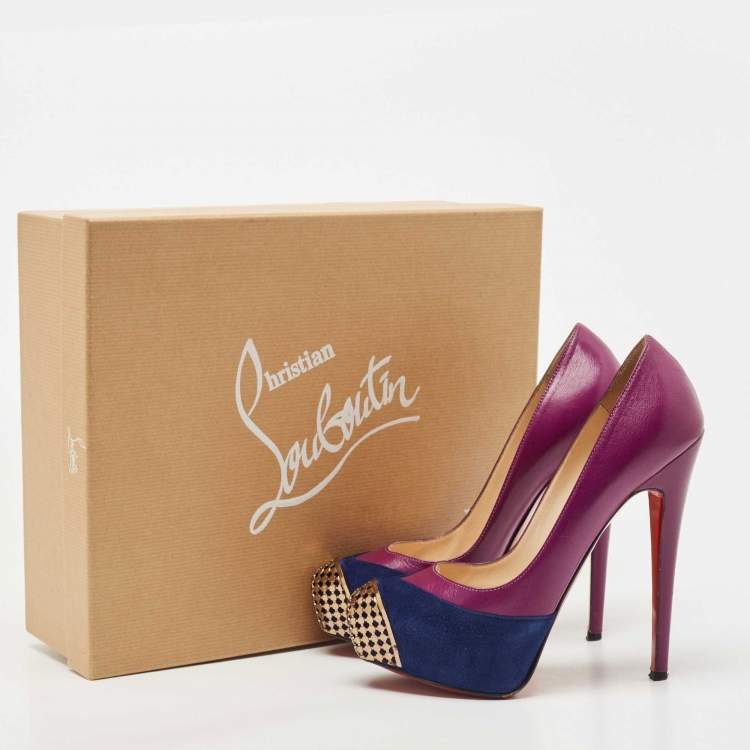 Pre Owned Christian Louboutin Purple Suede and Leather Maggie Platform Pumps Size 36.5