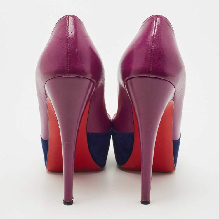 Pre Owned Christian Louboutin Purple Suede and Leather Maggie Platform Pumps Size 36.5