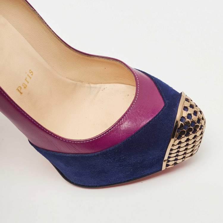 Pre Owned Christian Louboutin Purple Suede and Leather Maggie Platform Pumps Size 36.5
