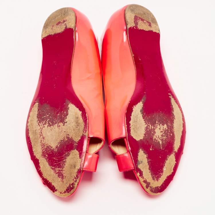 Pre Owned Christian Louboutin Neon Pink Leather Croisette Flats Size 38.5