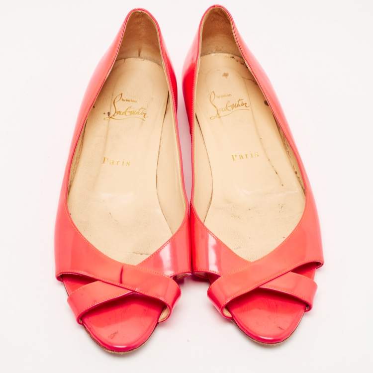 Pre Owned Christian Louboutin Neon Pink Leather Croisette Flats Size 38.5