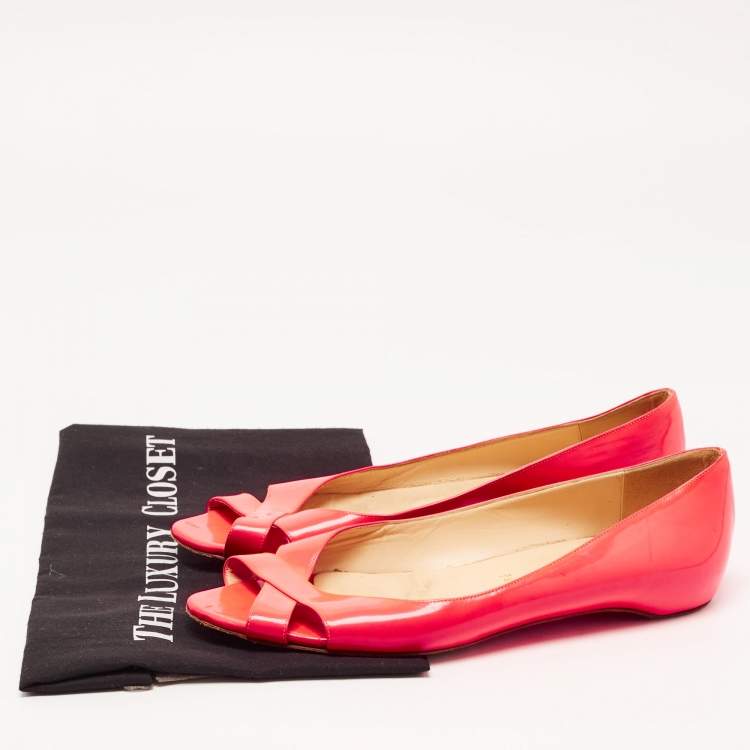Pre Owned Christian Louboutin Neon Pink Leather Croisette Flats Size 38.5