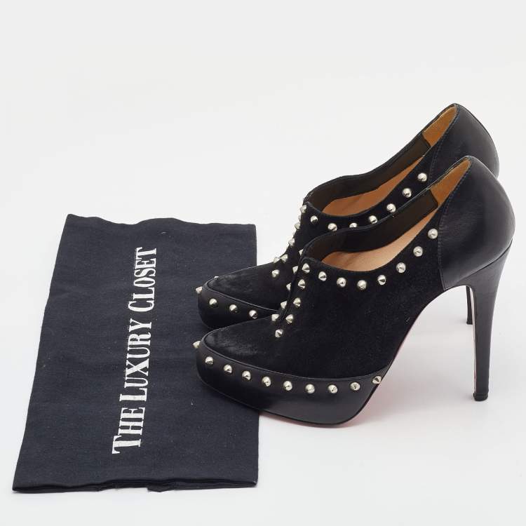 Pre Owned Christian Louboutin Black Leather and Suede Astraqueen Booties Size 38