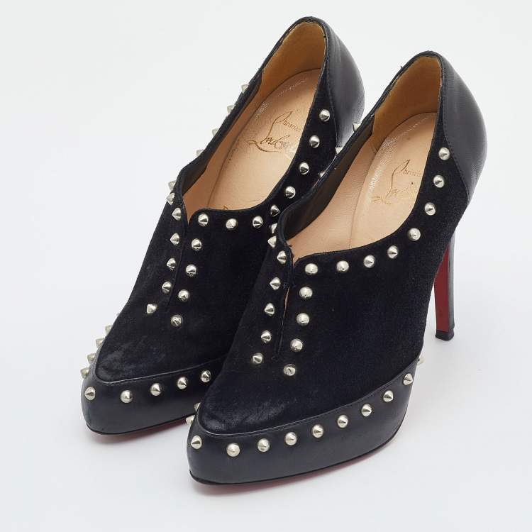 Pre Owned Christian Louboutin Black Leather and Suede Astraqueen Booties Size 38