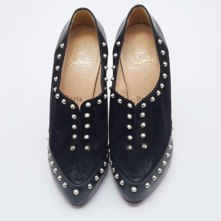 Pre Owned Christian Louboutin Black Leather and Suede Astraqueen Booties Size 38