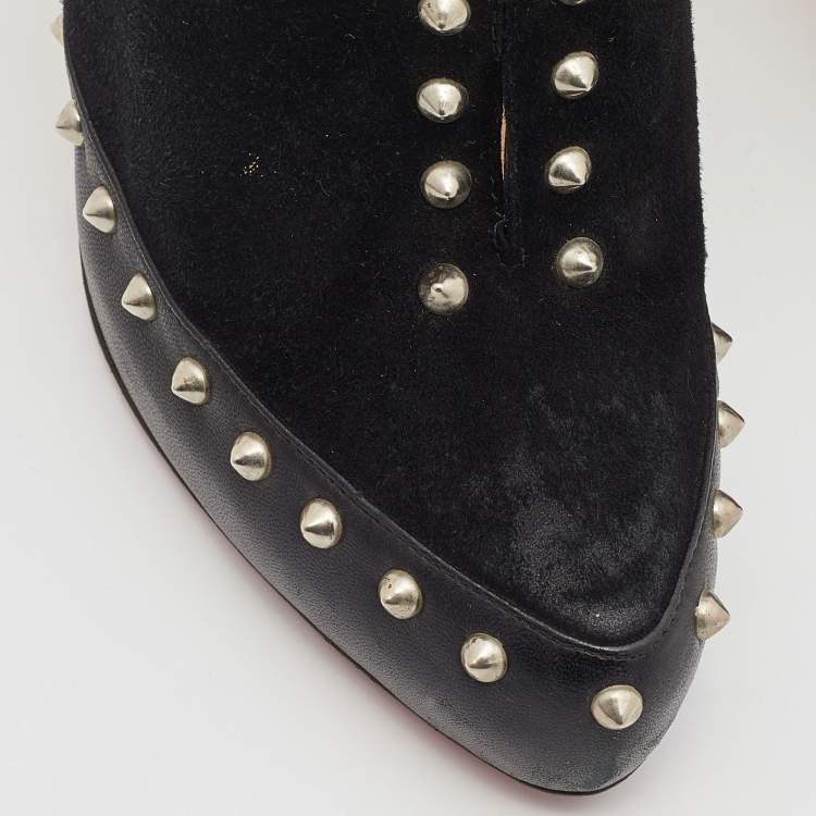 Pre Owned Christian Louboutin Black Leather and Suede Astraqueen Booties Size 38