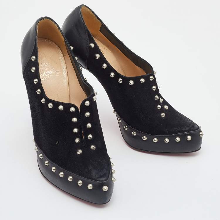 Pre Owned Christian Louboutin Black Leather and Suede Astraqueen Booties Size 38
