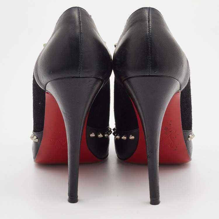 Pre Owned Christian Louboutin Black Leather and Suede Astraqueen Booties Size 38