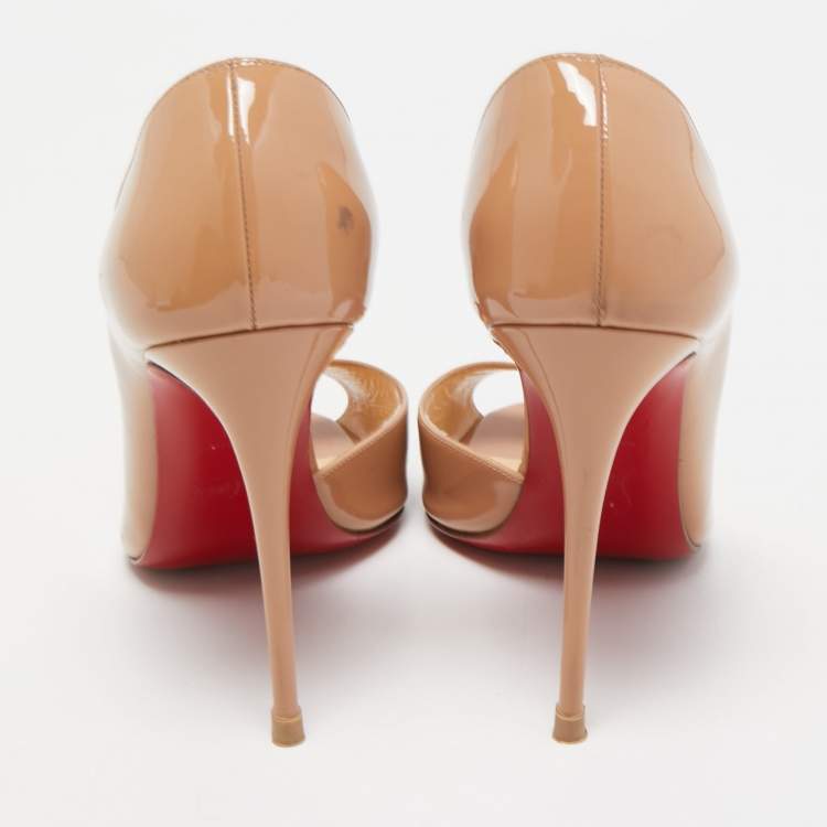 Pre Owned Christian Louboutin Beige Patent Leather Demi You Pumps Size 38