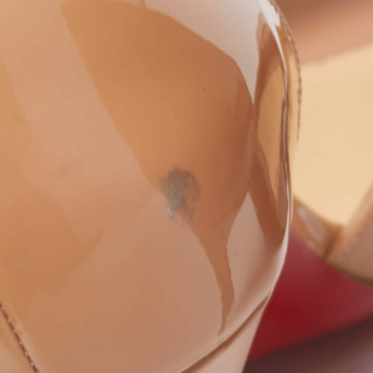 Pre Owned Christian Louboutin Beige Patent Leather Demi You Pumps Size 38