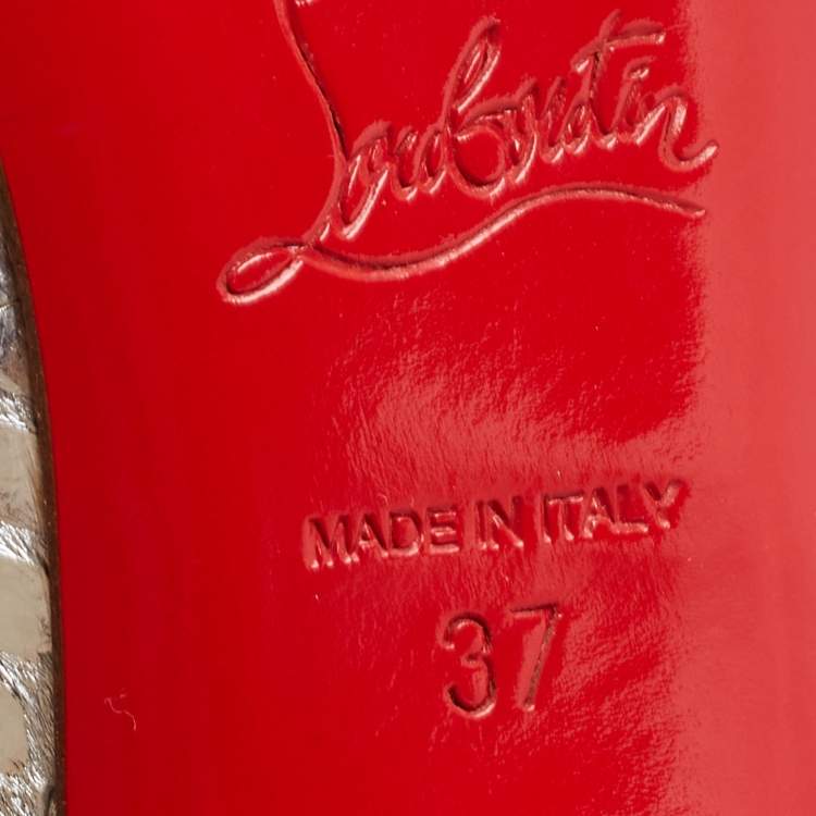 Pre Owned Christian Louboutin Silver Python Flo Peep Toe Pumps Size 37