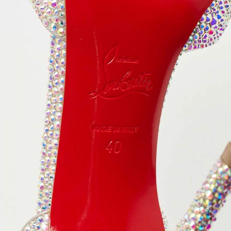 Pre Owned Christian Louboutin Silver Leather Crystals Embellished Uptown Pumps Size 40